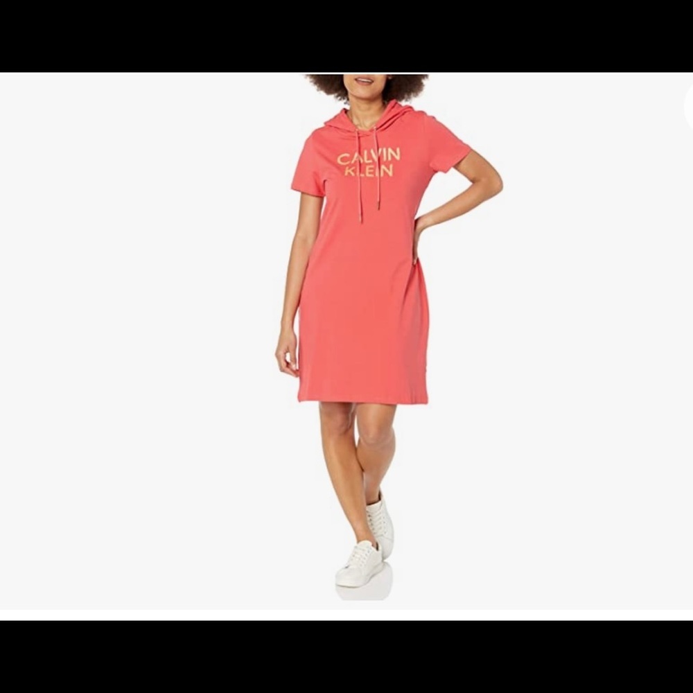 Calvin Klein Gold Logo Watermelon Hooded T-Shirt Dress Size XL NWT